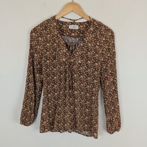 Natural Life Rowan Floral Long Sleeve Top Tie Front Boho Style